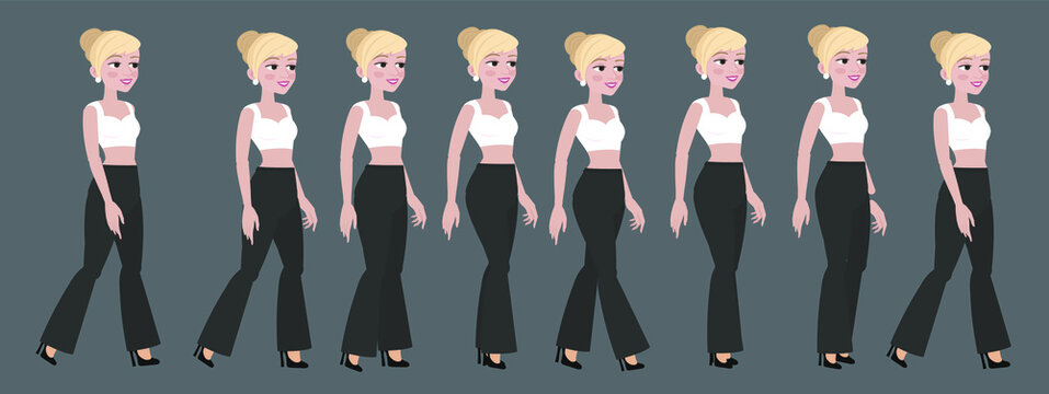 Animation of a beautiful girl. Attractive girl on heels. Character for 2-d animation.