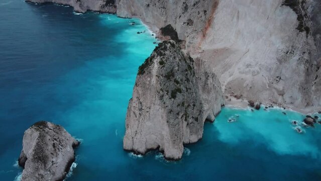 Zakynthos Greece Keri rock island. Sunset,sunrise. Mizithres limestone formation in sea. Greece, Europe, ionian sea.