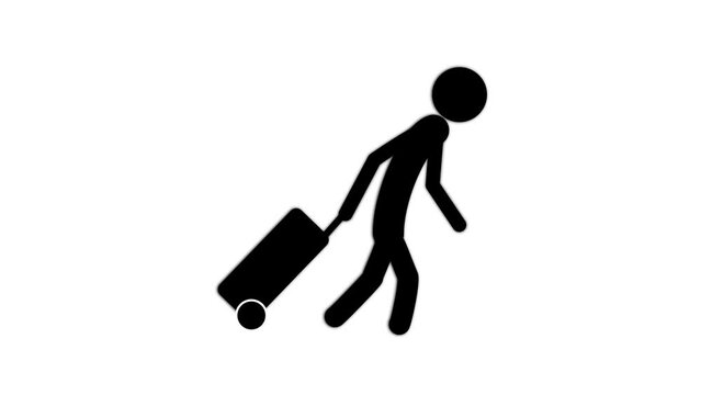a man walks with a suitcase on wheels. 4K video illustration.