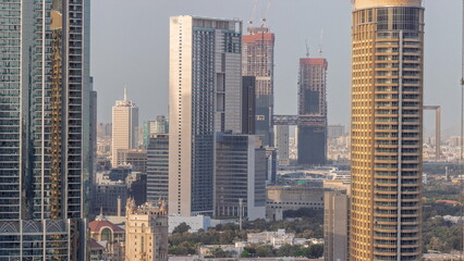 Fototapeta na wymiar Aerial view of Dubai International Financial Centre district skyscrapers timelapse