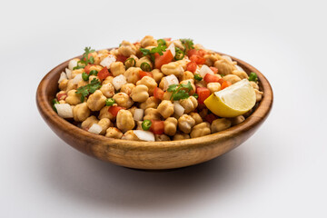 Indian Street Breakfast Chana Chaat Also Know as Chana Masala, Chola Chana Chaat