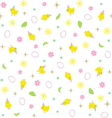 ひよことたまごのシームレスパターン、イラスト素材、ピンク