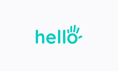 Hello letters with hand logo template, palm vector logo concept for friendly business identity, poster, banner. Vector illustration © artyway