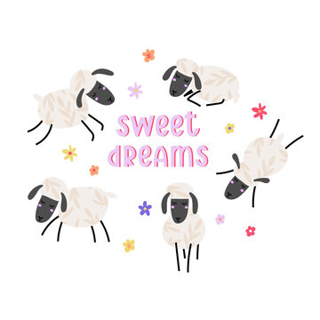 Cute lambs composition with text