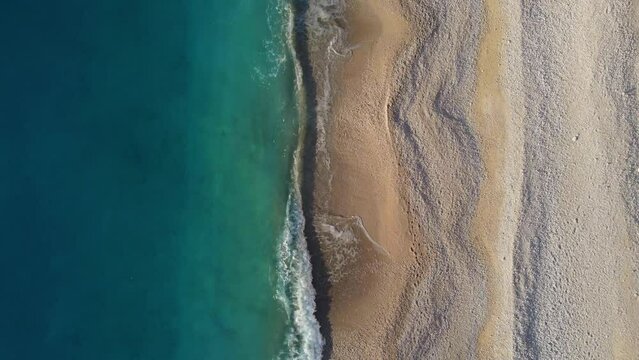 Drone shot of beautiful scenic beach with , sunset, sunrise. Greece, Egremni beach of Lefkada island. Static shot.