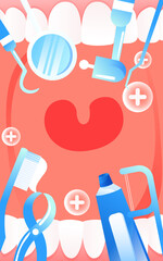 Doctor examining patient's mouth, International Day of Love Teeth, vector illustration