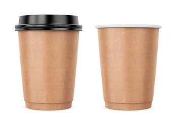 Blank paper coffee cup with black plastic cap isolated on white background