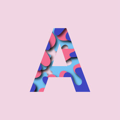 Colorful letter A in paper cut effect. 3D design. Vector illustration.
