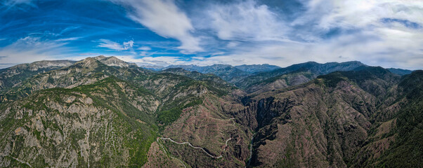 Aerialview of the Gorges de Daluis at the entrance of the Mercantour in the French Alps