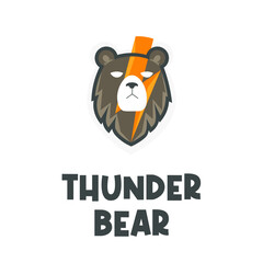 Grizzly bear head illustration logo with  thunder 