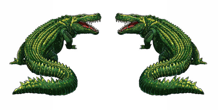 Prehistoric extinct alligator - Deinosuchus. Terrible crocodile. Drawing with extinct predators reptiles.	