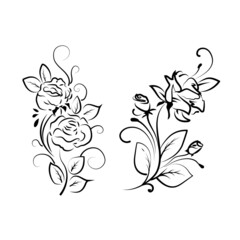 Fototapeta premium Editable set of line art vector roses clipart on the white background. EPS10.