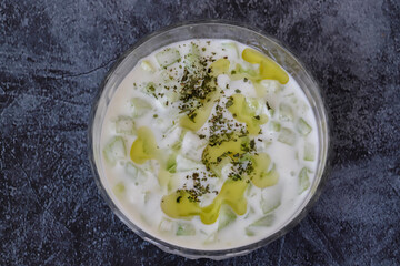 Traditional delicious appetizer; tzatziki (Turkish name; cacik)