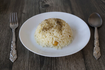 Traditional delicious Turkish food; Pilaf with chickpeas (Turkish name; pilaf with chickpeas)