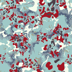 Urban camouflage of various shades of blue, red, white and grey colors