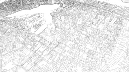 Cityscape Sketch. Vector rendering of 3d
