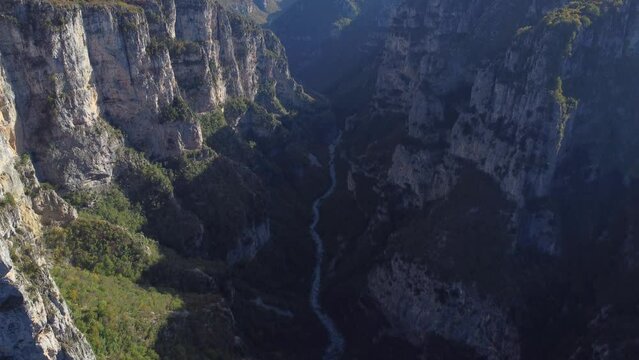 Aerial footage of Vikos Gorge, Greece, Europe. Big canyon in Greece