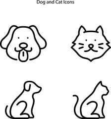 dog and cat pet icons monoline design on set. pet shop logo design stock illustrations. dog cat logo.