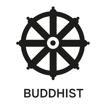 Buddhism Wheel of Dharma icon. World religion symbols. Isolated vector illustration.