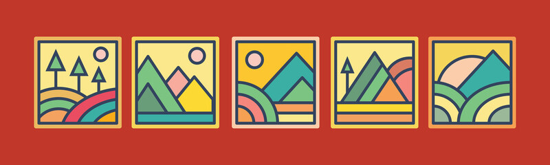 Nature badge logo square sun beach mountain adventure vector illustration