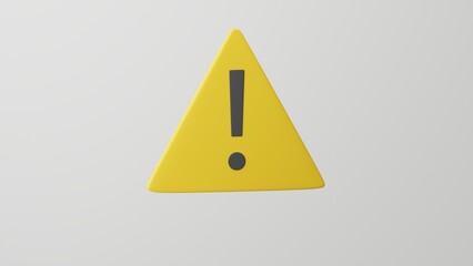 Minimalism Warning Sign, danger emoji, аlert symbol. On white background. 3d render