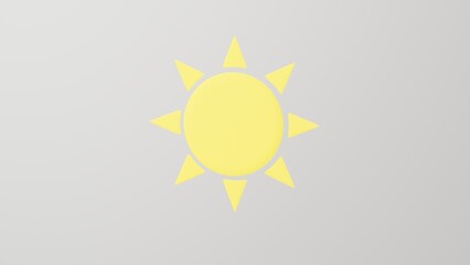 Minimalism Sun with Rays, clear weather emoji, sunshine symbol. On white background. 3d render