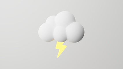 Minimalism Cloud with Lightning, lightning emoji, thunderstorm symbol. On white background. 3d render