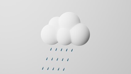 Minimalism Cloud with Rain, rain symbol. On white background. 3d render