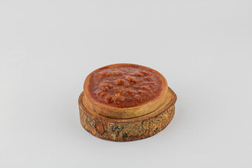 sambal terasi on wooden plate indonesia spicy sauce