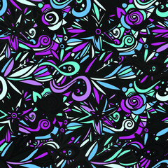 Seamless bright colorful wavy doodle background for your design