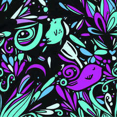 Seamless bright colorful wavy doodle background for your design