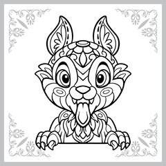 cute wolf head cartoon zentangle arts. isolated on white background. Vector illustration