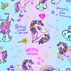 cute pattern with rainbow and unicorns. pattern for girls.Creative  background for textile, prints, paper products, the Web. 