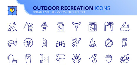 Simple set of outline icons about outdoor recreation
