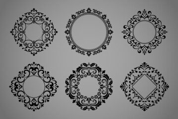 Set of decorative frames Elegant vector element for design in Eastern style, place for text. Floral black and gray borders. Lace illustration for invitations and greeting cards