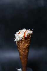 ice cream cone and cheese toppings 