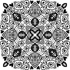 Abstract ethnic  art mandala on black and white.