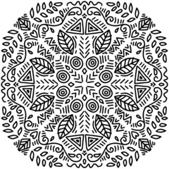 Abstract ethnic  art mandala on black and white.