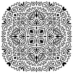 Abstract ethnic  art mandala on black and white.