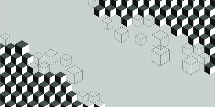 Vector abstract background with cube cell. Modern technology illustration with square mesh. Digital geometric abstraction with lines and points.