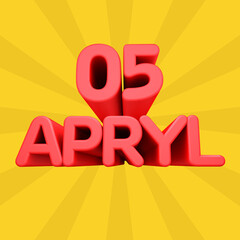 A beautiful 3d illustration apryl day calendar.