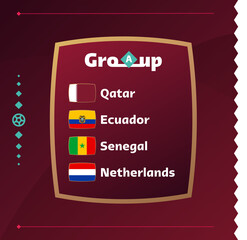 World football 2022 Group A. Flags of the countries participating in the 2022 World Cup Qatar championship. Vector illustration