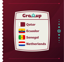 World football 2022 Group A. Flags of the countries participating in the 2022 World Cup Qatar championship. Vector illustration