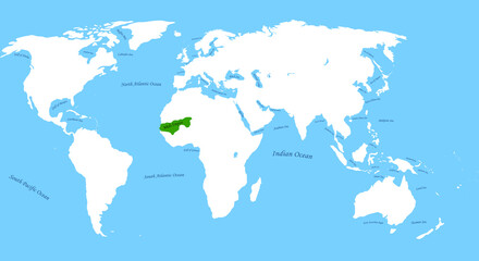 Mali Empire the largest borders map with all world; all sea and ocean names