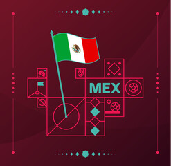 mexico world football tournament 2022 vector wavy flag pinned to a soccer field with design elements. World Cup Qatar football 2022 tournament final stage. Non Official championship colors and style.