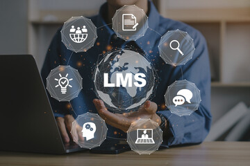 LMS - Learning Management System for lesson and online education, course, application, study, e learning, knowledge everywhere and every time.LMS icon.