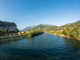 Fototapeta na wymiar Panoramic view of the Riva del Garda lakefront, waterfront of the Garda lake in Trento, Trentino region, Italy
