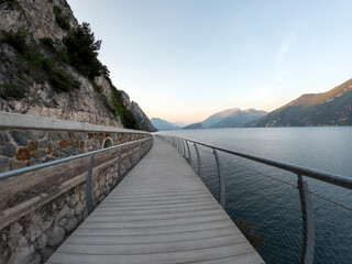 Cycle Path of Garda lake, named Ciclopista del Garda, cycling route as an example of sustainable tourism in Italy