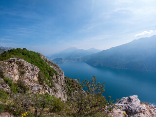 Punta Larici spectacular view of the Lake Garda and the Ledro valley, northern Italy, Europe