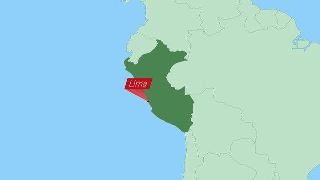 Map of Peru with pin of country capital.